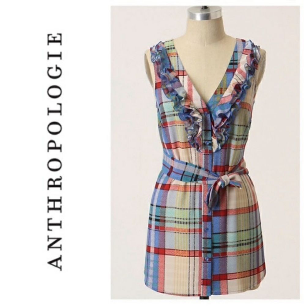 Anthropologie Fei Caricaturist Plaid Tunic Top